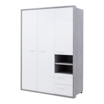  Armadio Mipiace 3 Ante + 2 Cassetti Cemento/Bianco Lucido 152.6x63x216.6 cm