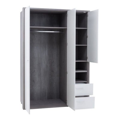  Armadio Mipiace 3 Ante + 2 Cassetti Cemento/Bianco Lucido 152.6x63x216.6 cm